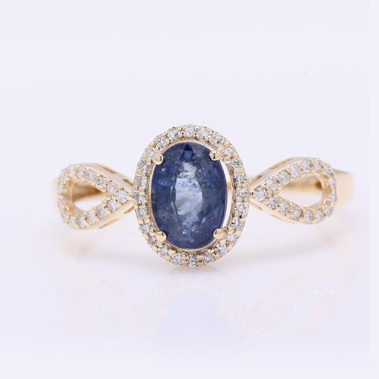 1.38 Ct Oval Mixed Cut Natural Sapphire 14K Gold Ring