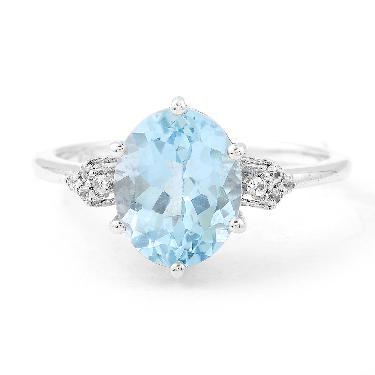 3.48 Ct Oval Blue Topaz, White Zircon, 925 Sterling Silver Ring