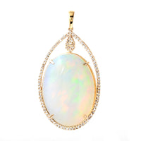 19.95 Ct Oval Mixed Cut Natural Opal 14K Gold Pendant