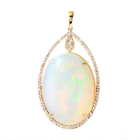 19.95 Ct Oval Mixed Cut Natural Opal 14K Gold Pendant