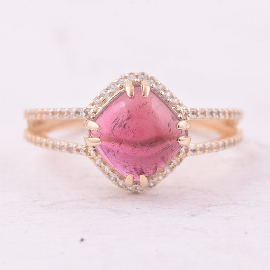 3.14 Ct Cushion Tourmaline 9K Gold Ring