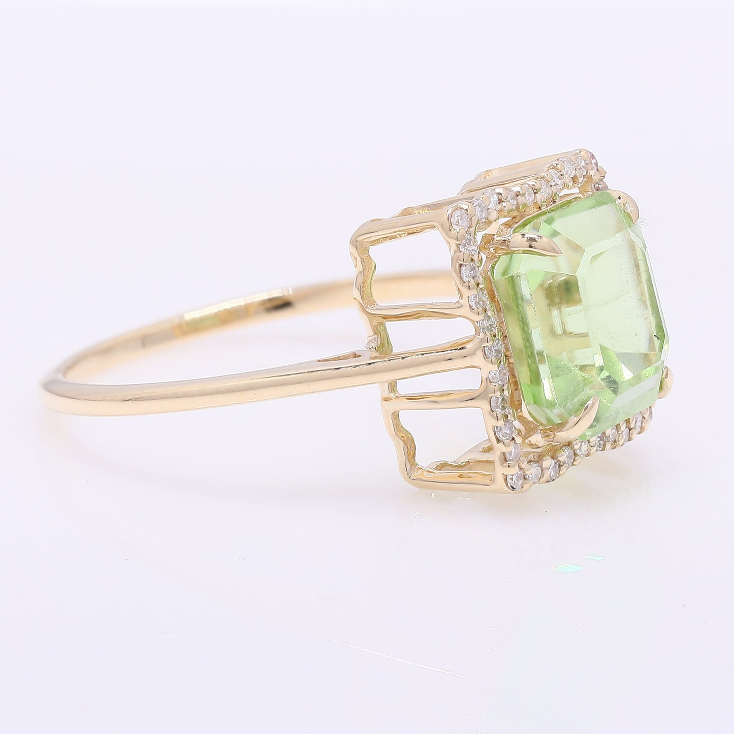3.85 Ct Octagon Step Cut Natural Peridot 14K Gold Ring