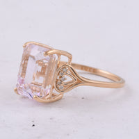 6.73 Ct Octagon Step Cut Natural Kunzite 14K Gold Ring