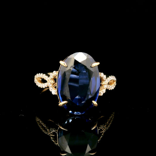 4.28 Ct Oval Mixed Cut Lab Grown Sapphire 14K Gold Ring