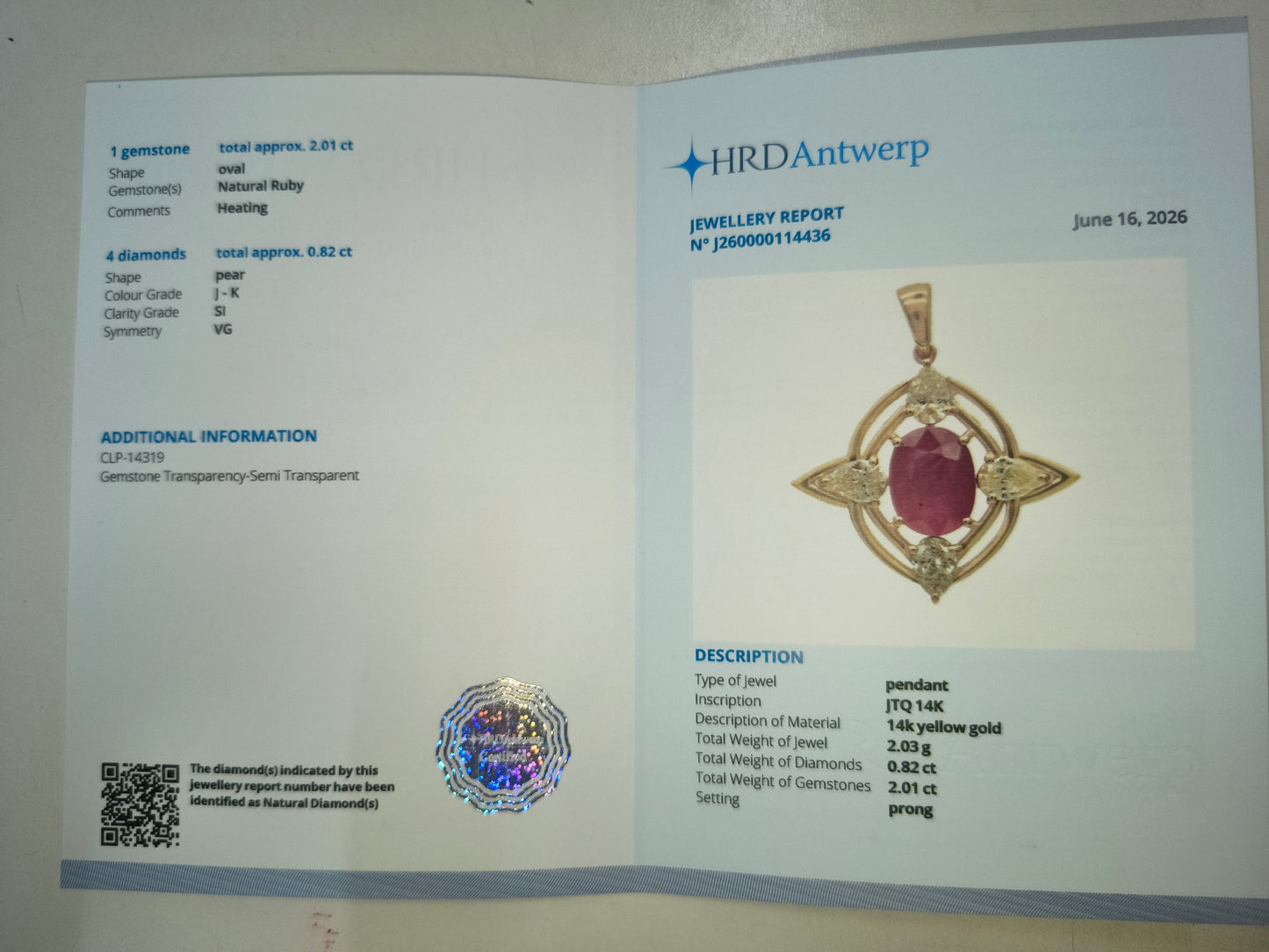 2.83 Ct Oval Natural Ruby 14K Gold Pendant