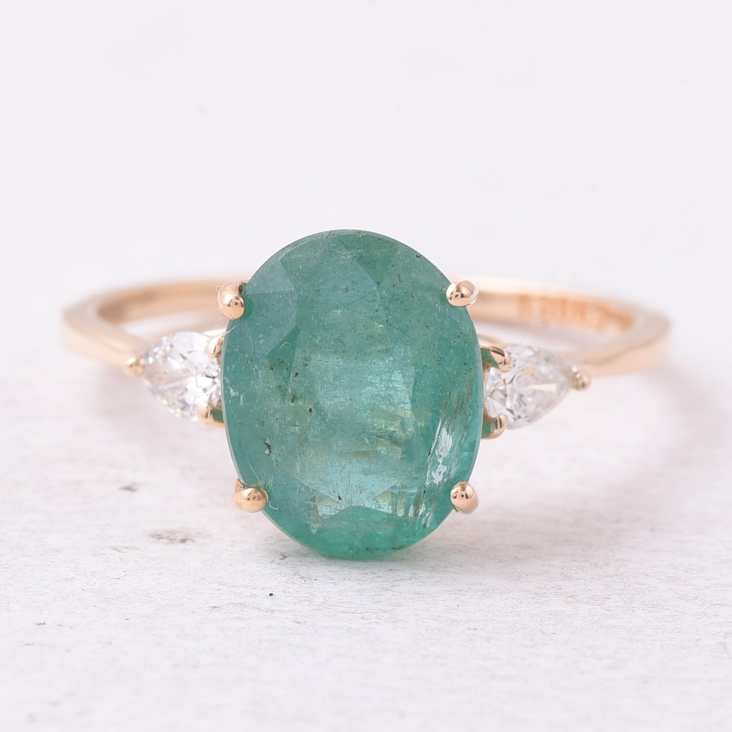 2.94 Ct Oval Mixed Cut Natural Emerald 14K Gold Ring