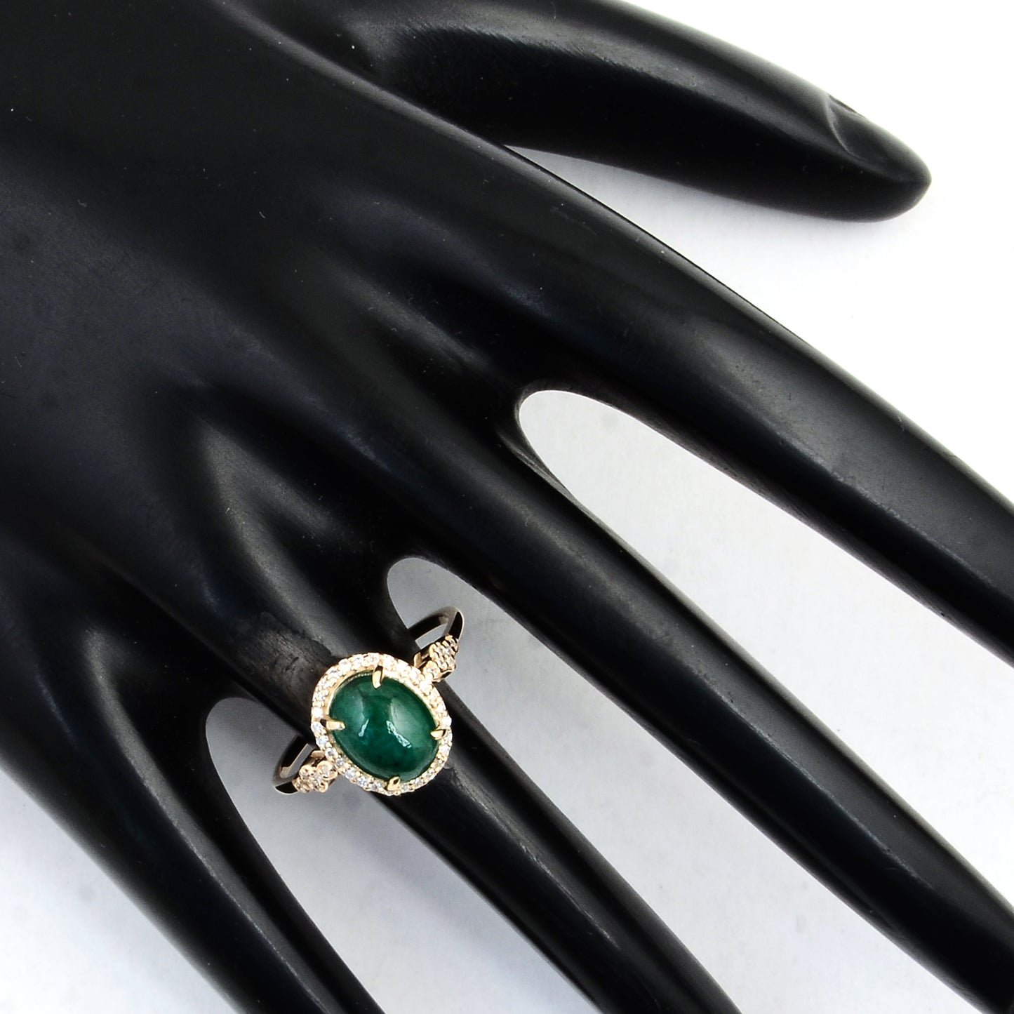 2.21 Ct Oval Cabochon Natural Beryl Emerald 14K Gold Ring