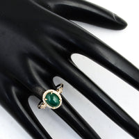2.21 Ct Oval Cabochon Natural Beryl Emerald 14K Gold Ring