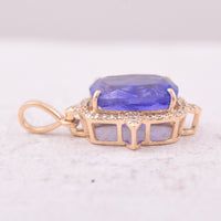 5.18 Ct Cushion Mixed Cut Natural Tanzanite 14K Gold Pendant