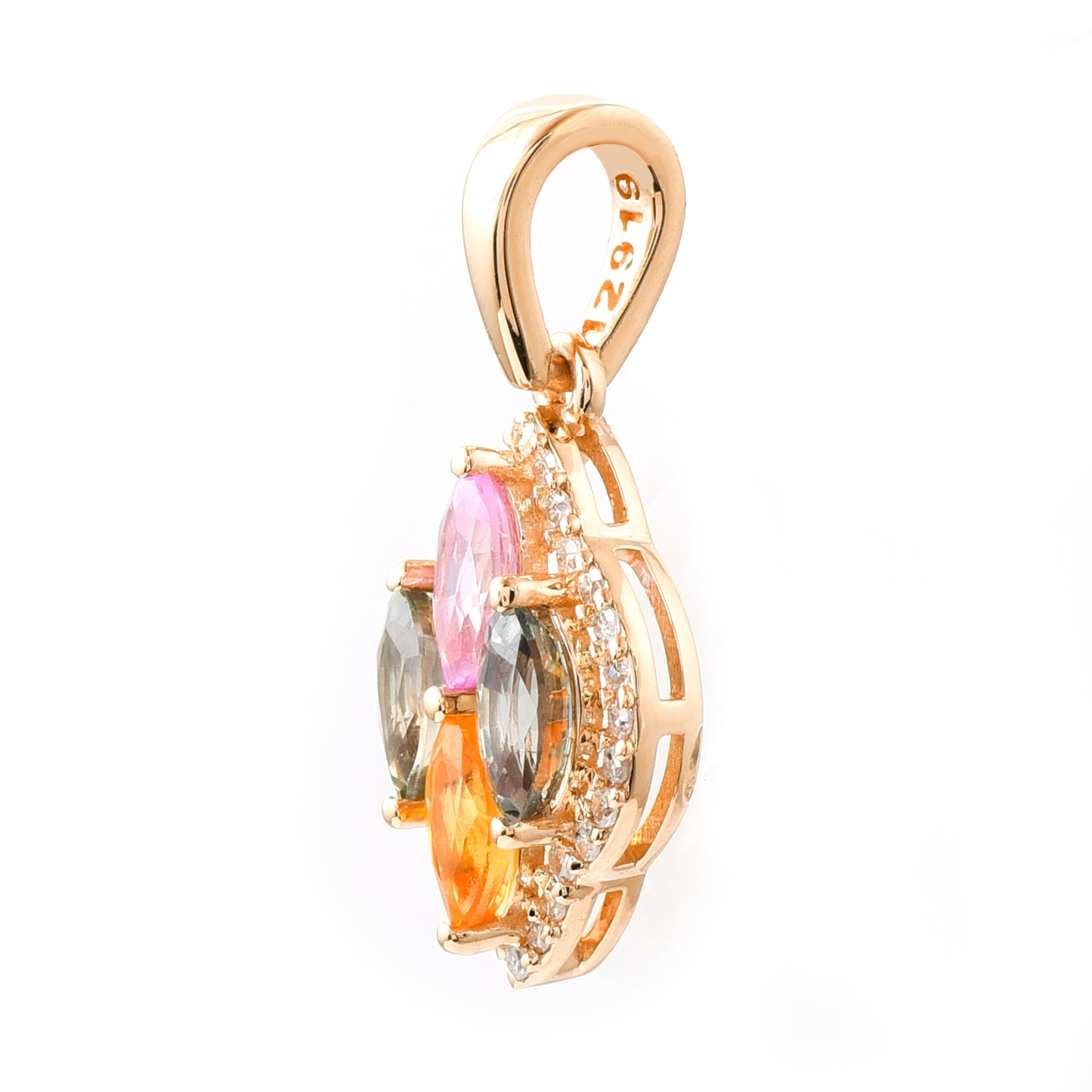 1.04 Ct Marquise Mixed Cut Natural Multi-Coloured Sapphire 14K Gold Pendant