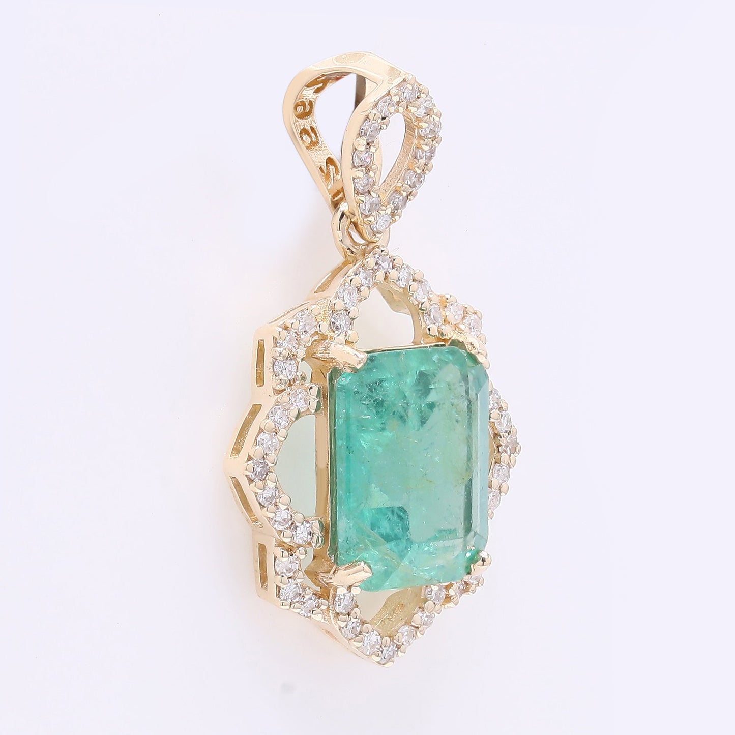 2.11 Ct Octagon Step Cut Natural Emerald 14K Gold Pendant