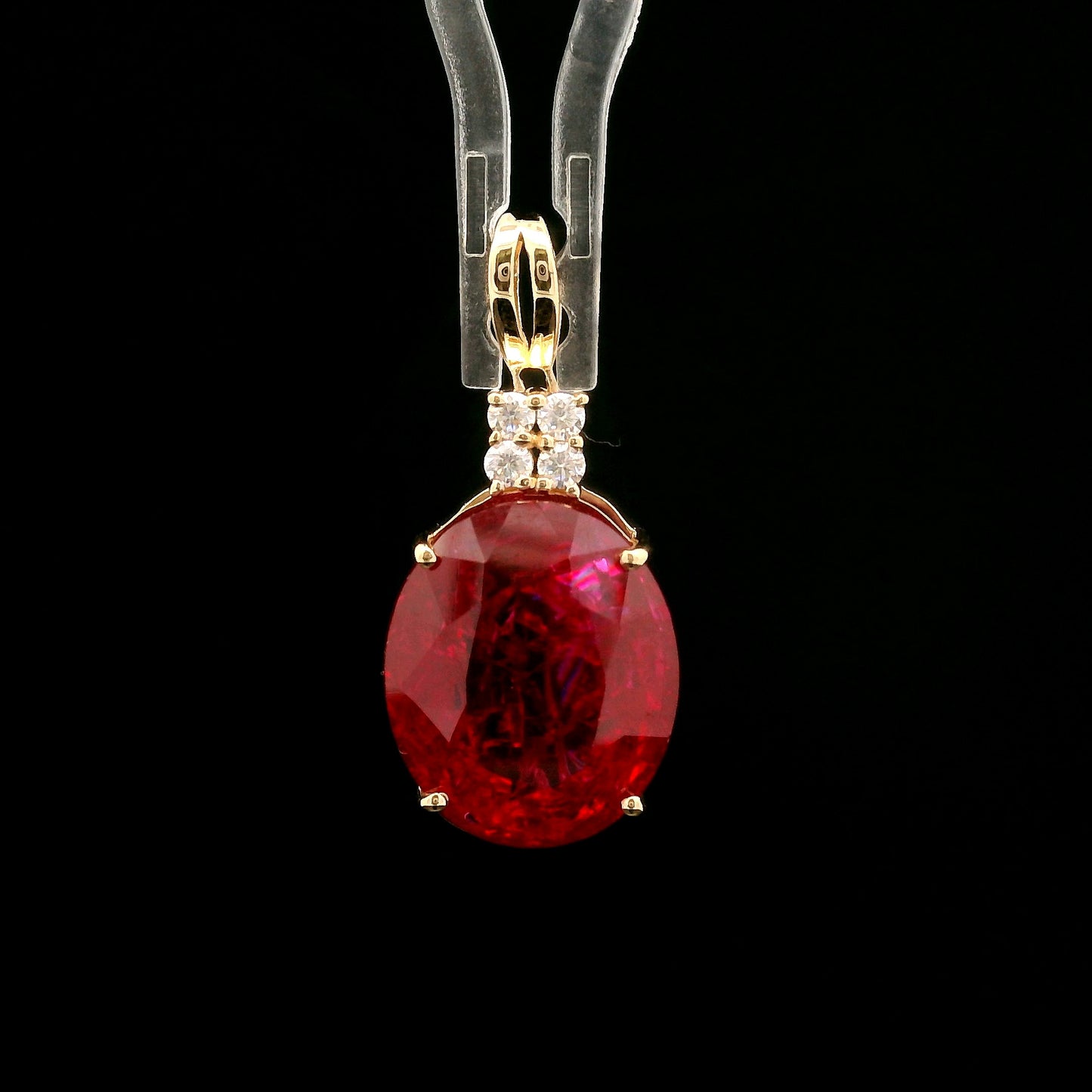 10.10 Ct Oval Mixed Cut Lab Grown Ruby 14K Gold Pendant
