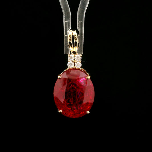 10.10 Ct Oval Mixed Cut Lab Grown Ruby 14K Gold Pendant