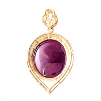 13.54 Ct Oval Cabochon Natural Corundum Ruby 14K Gold Pendant
