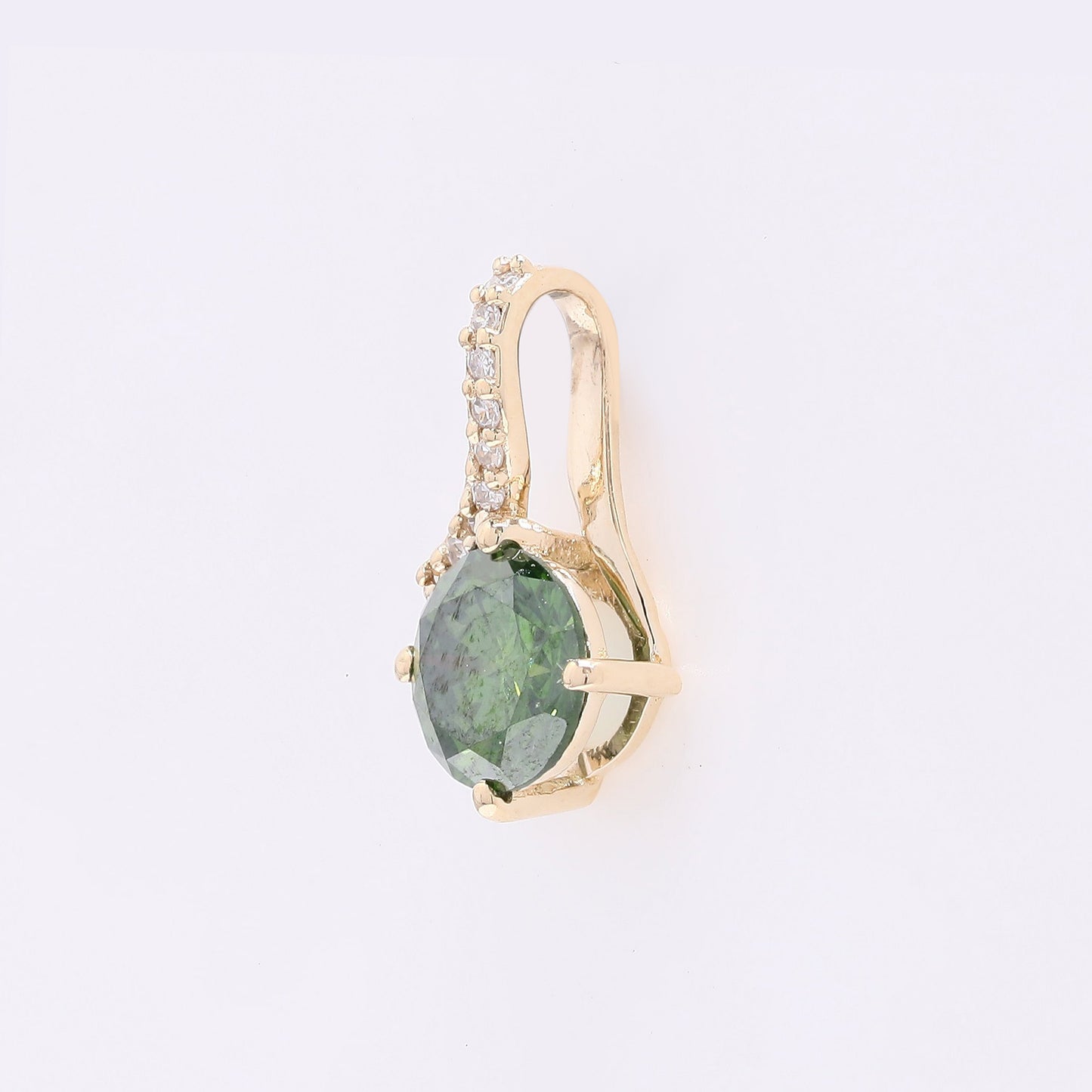 0.62 Ct Round Green Diamond 14K Gold Pendant