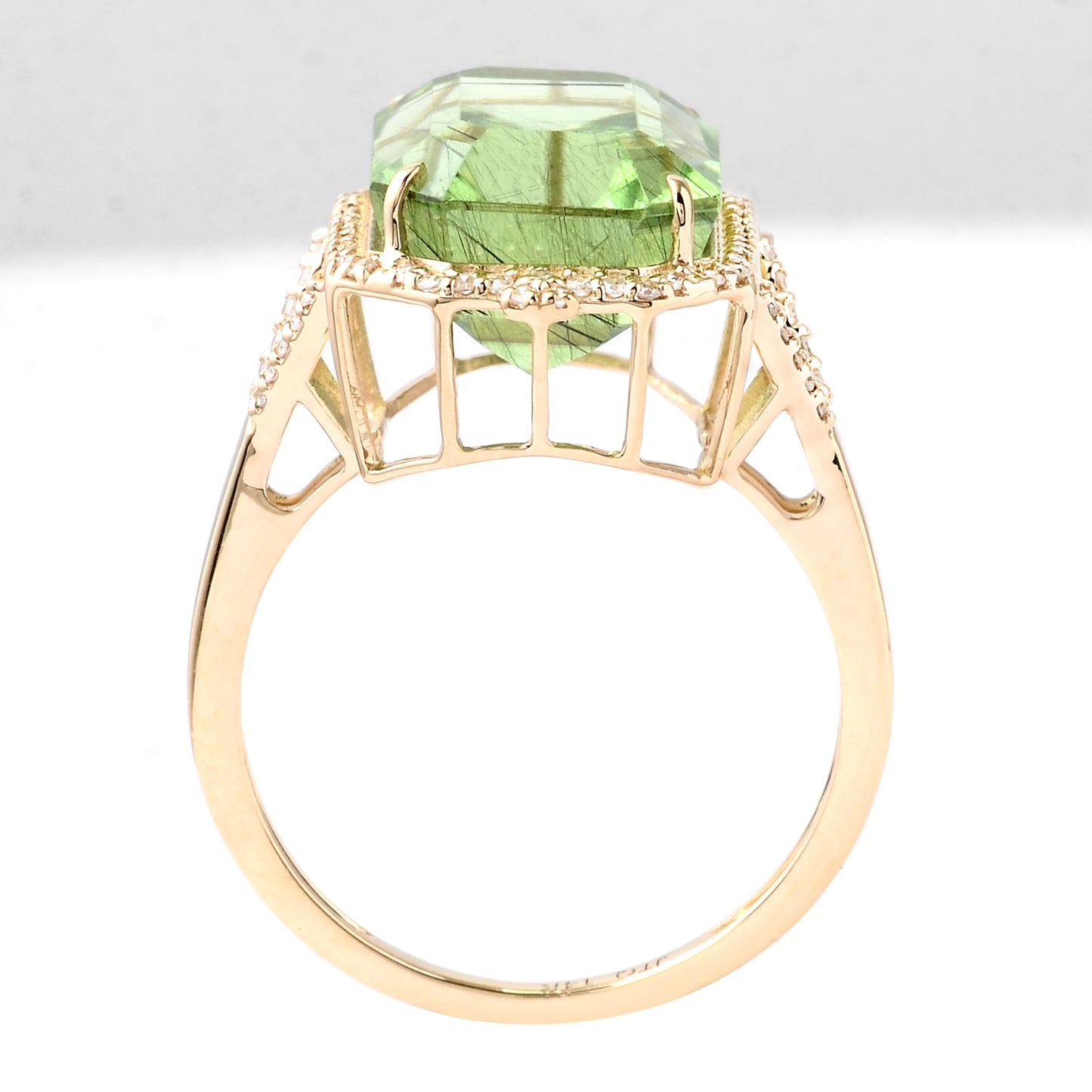 9.37 Ct Emerald Cut Natural Peridot 14K Gold Ring