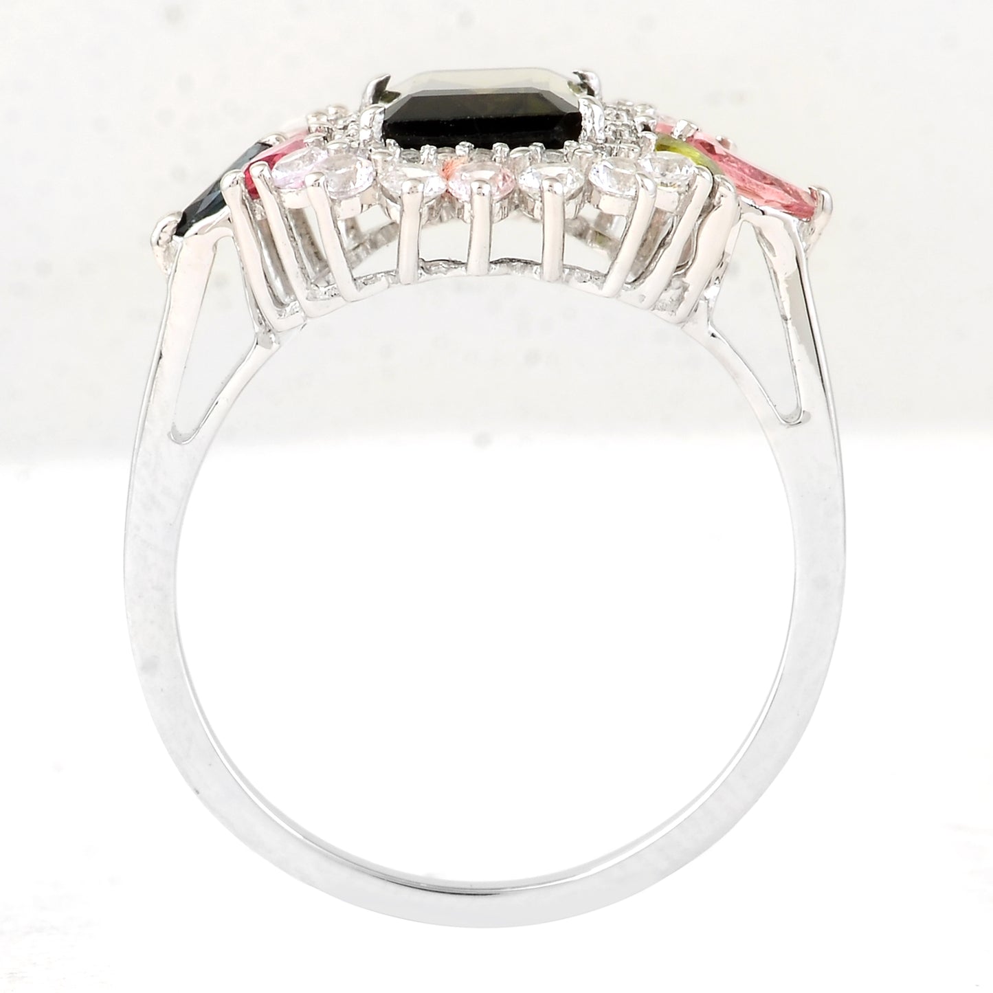 2.53 Ct Octagon Step Cut, Marquise Mixed Cut Natural Multi-Coloured Tourmaline 950 Platinum Ring