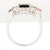 2.53 Ct Octagon Step Cut, Marquise Mixed Cut Natural Multi-Coloured Tourmaline 950 Platinum Ring