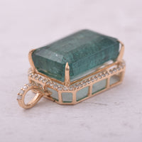 9.89 Ct Octagon Step Cut Natural Emerald 14K Gold Pendant