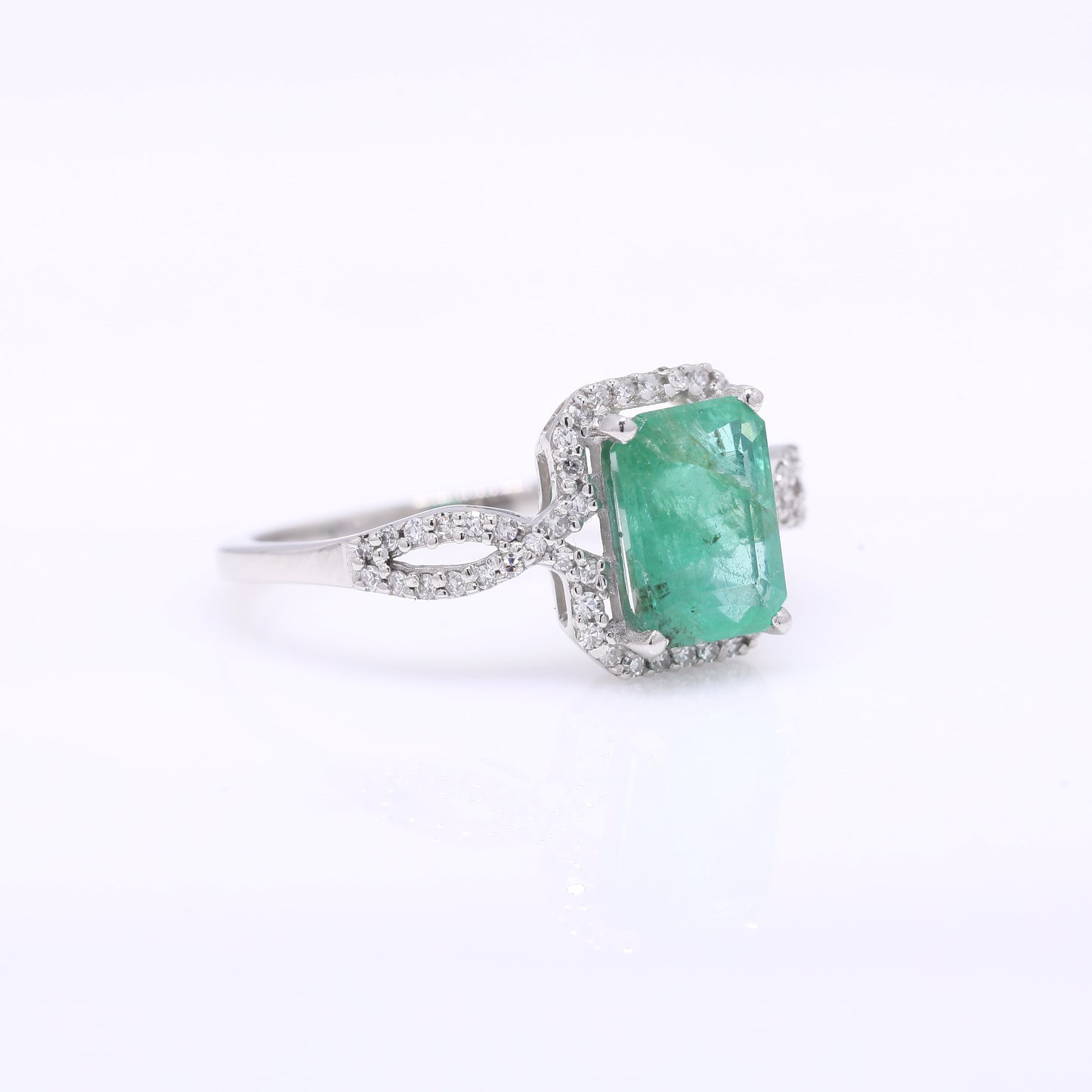 1.75 Ct Octagon Step Cut Natural Emerald 950 Platinum Ring