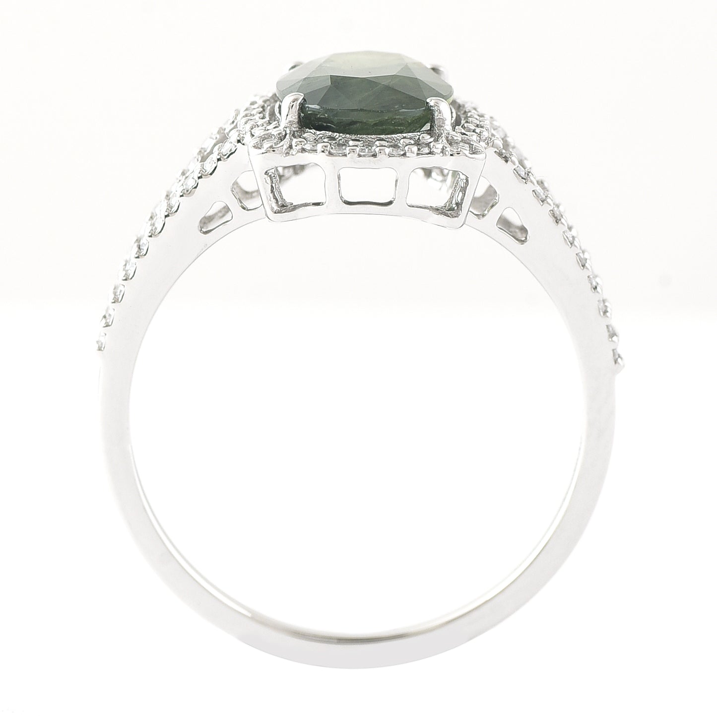 2.53 Ct Oval Mixed Cut Natural Green Sapphire 950 Platinum Ring