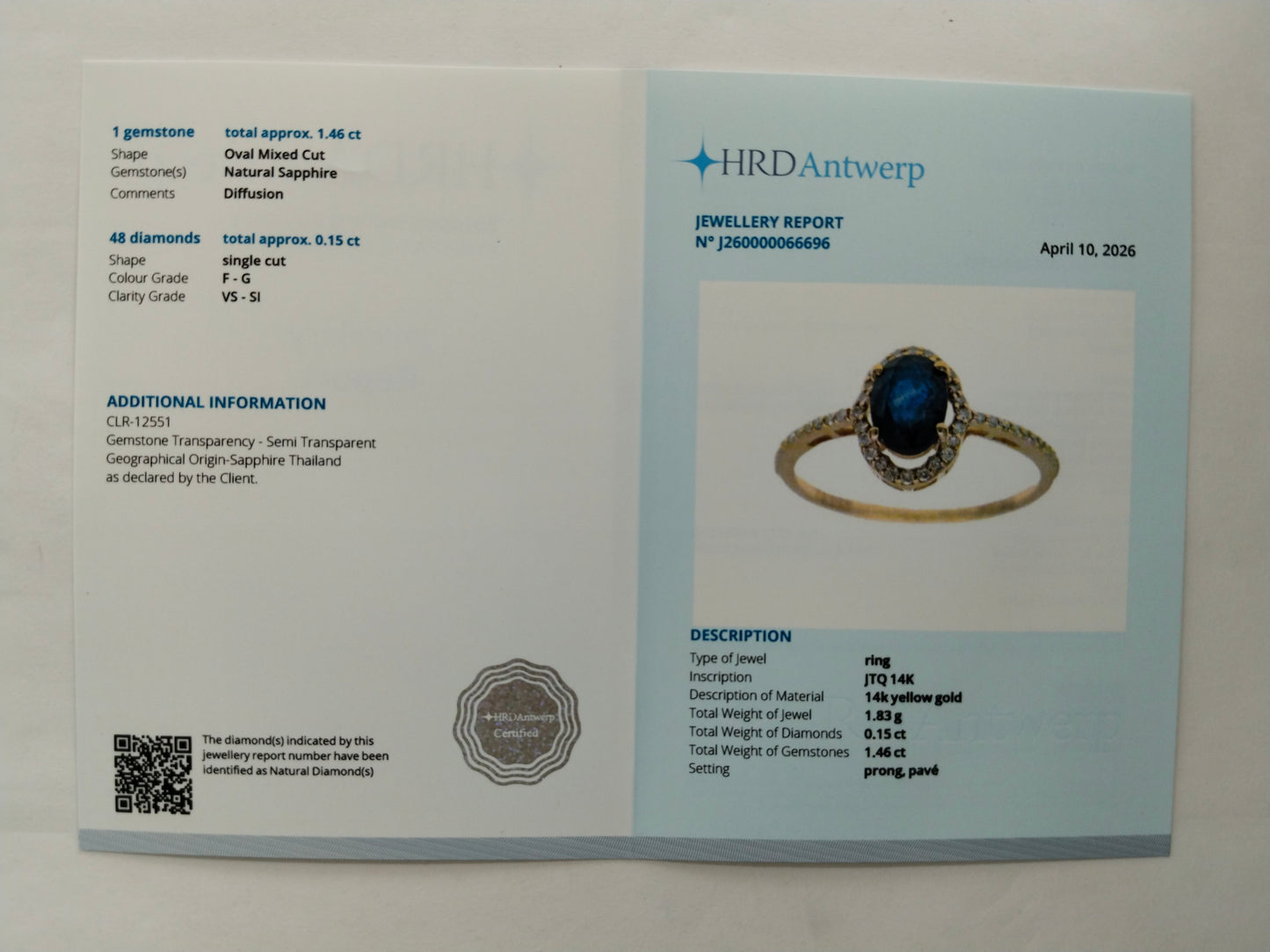 1.61 Ct Oval Mixed Cut Natural Sapphire 14K Gold Ring