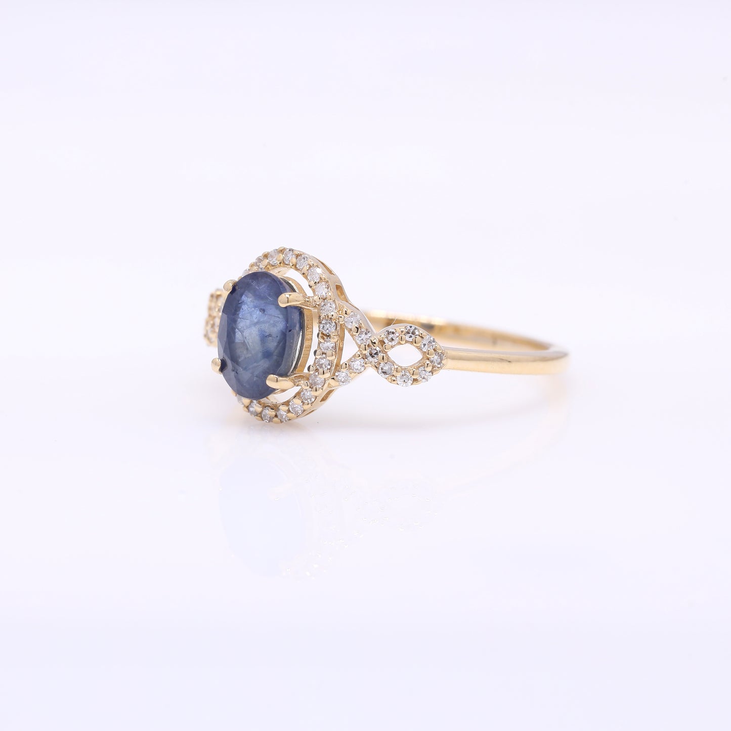1.35 Ct Oval Mixed Cut Natural Sapphire 14K Gold Ring