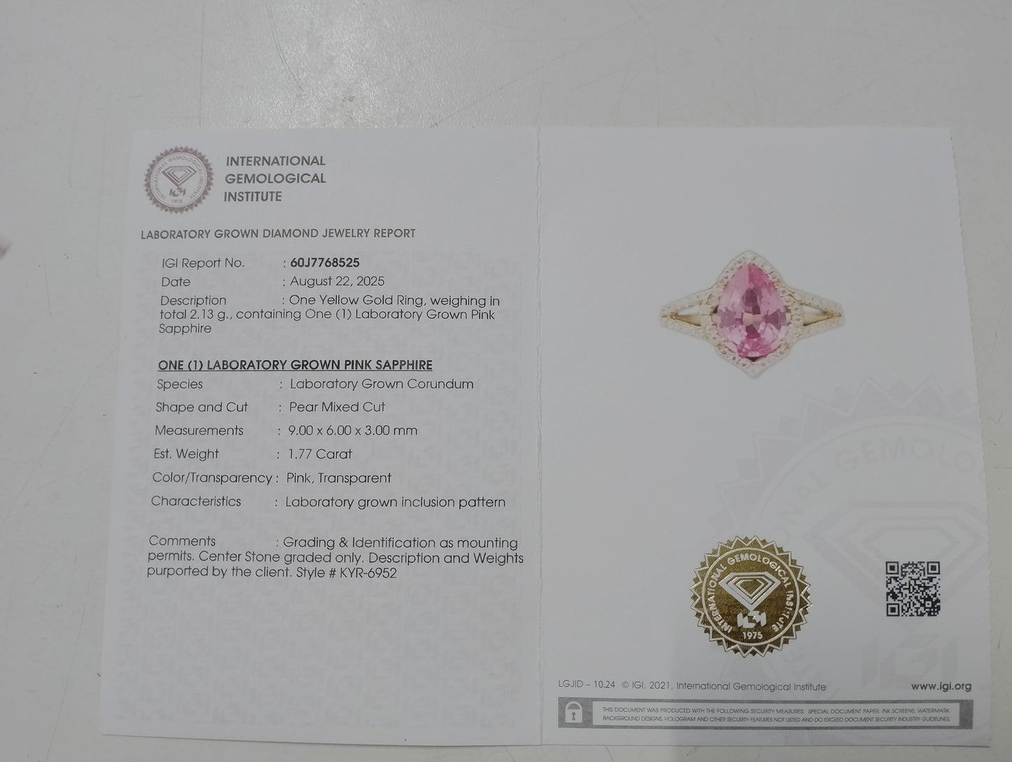 1.93 Ct Pear Mixed Cut Lab Grown Pink Sapphire 14K Gold Ring