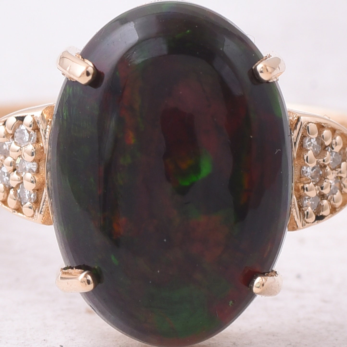 2.42 Ct Oval Cabochon Cut Natural Black Opal 14K Gold Ring