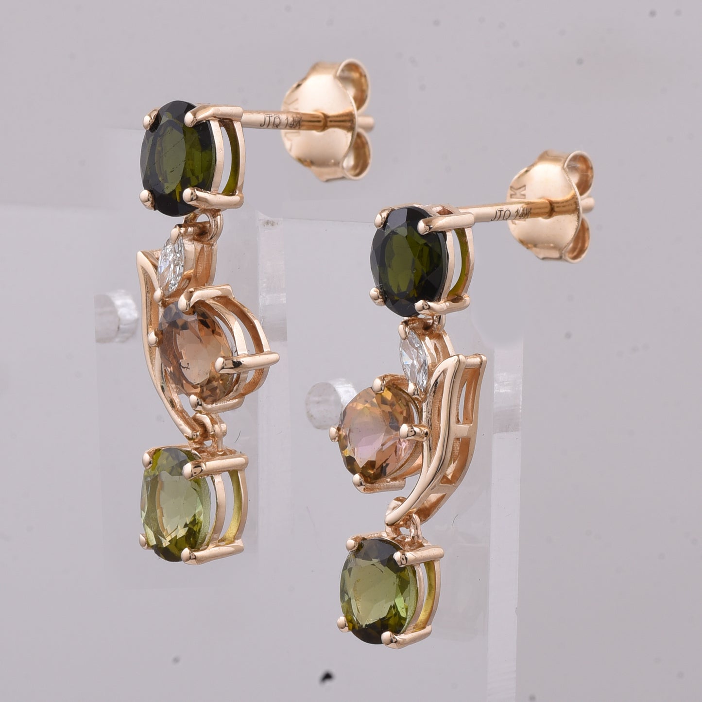 2.23 Ct Oval Natural Multi-Coloured Tourmaline 14K Gold Earrings