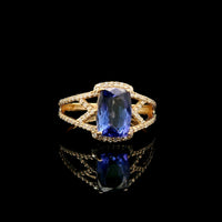 2.35 Ct Cushion Mixed Cut Natural Tanzanite 14K Gold Ring