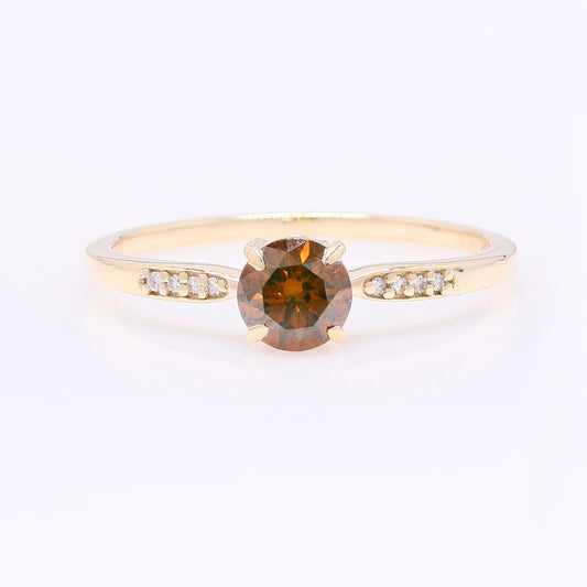 0.57 Ct Round Red Diamond 14K Gold Ring