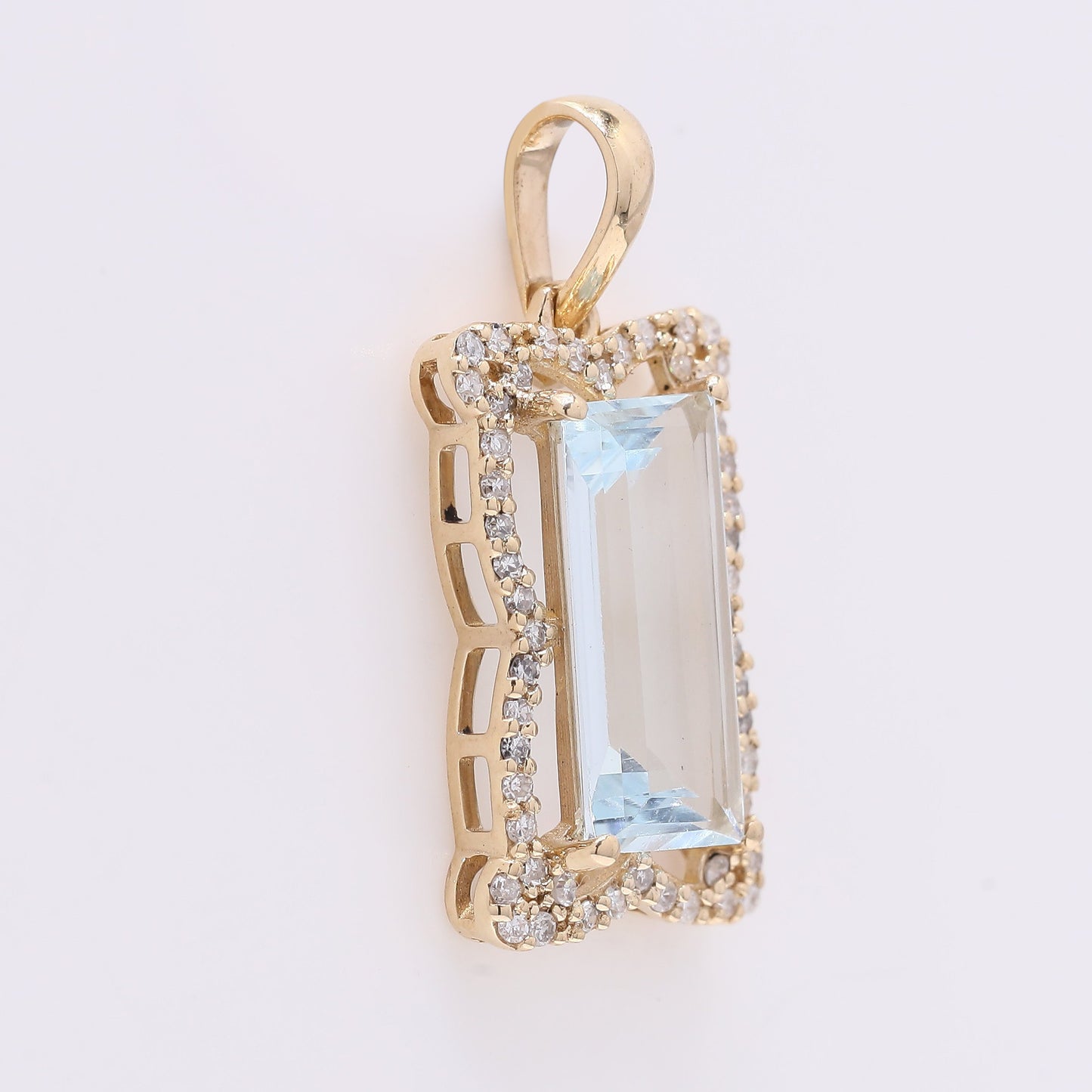 1.79 Ct Rectangle Step Cut Natural Aquamarine 14K Gold Pendant