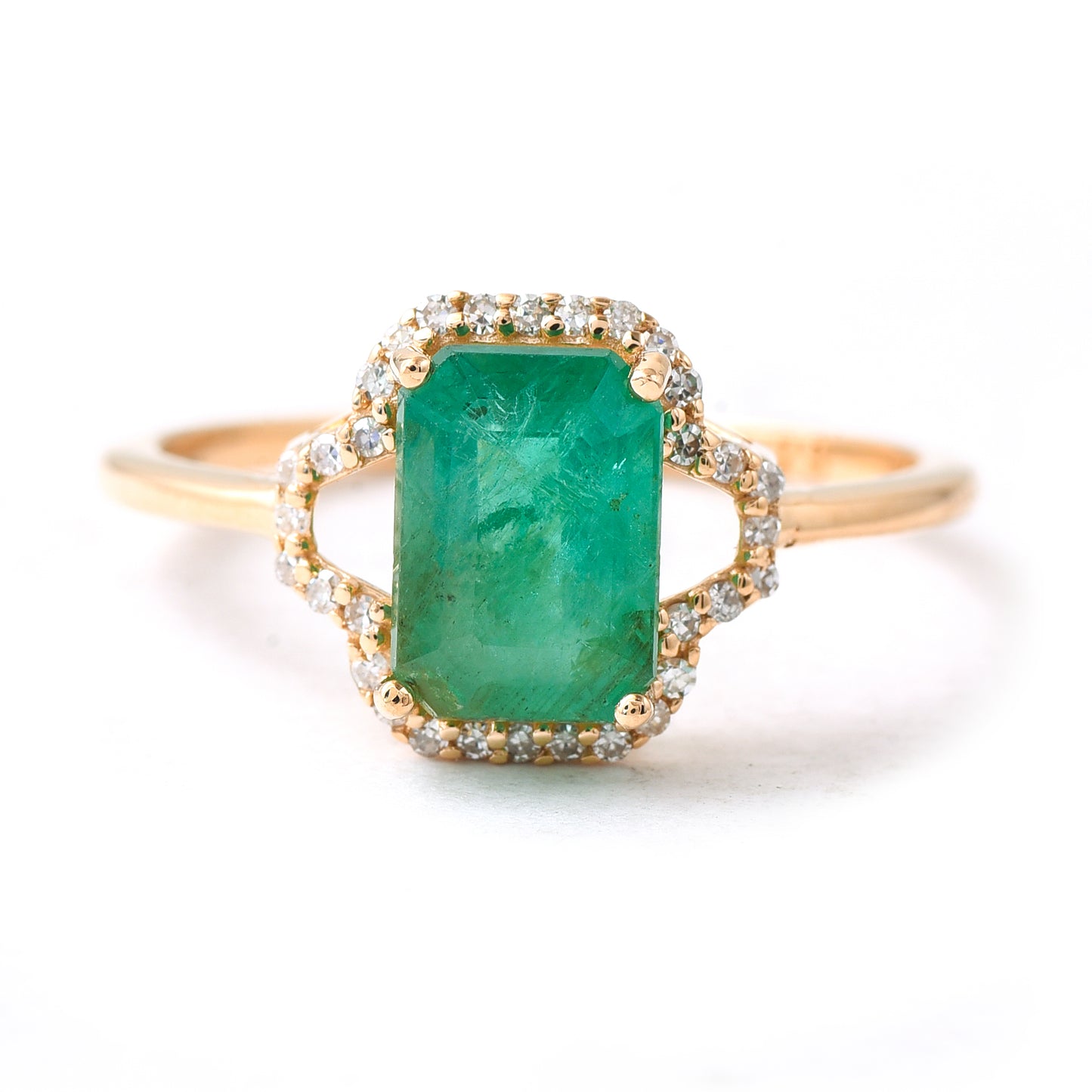 1.76 Ct Octagon Step Cut Natural Emerald 14K Gold Ring