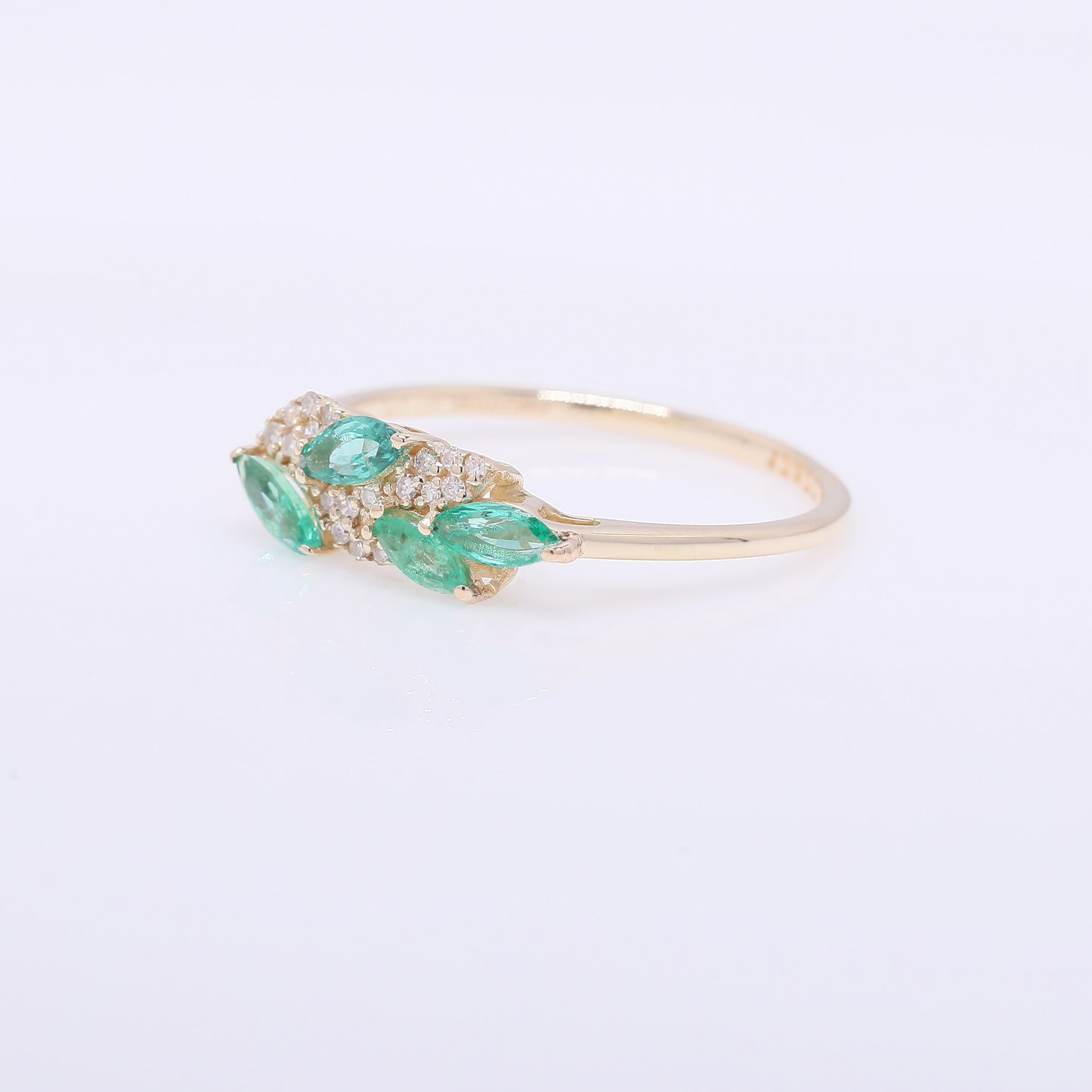 0.53 Ct Marquise Mixed Cut Natural Emerald 14K Gold Ring