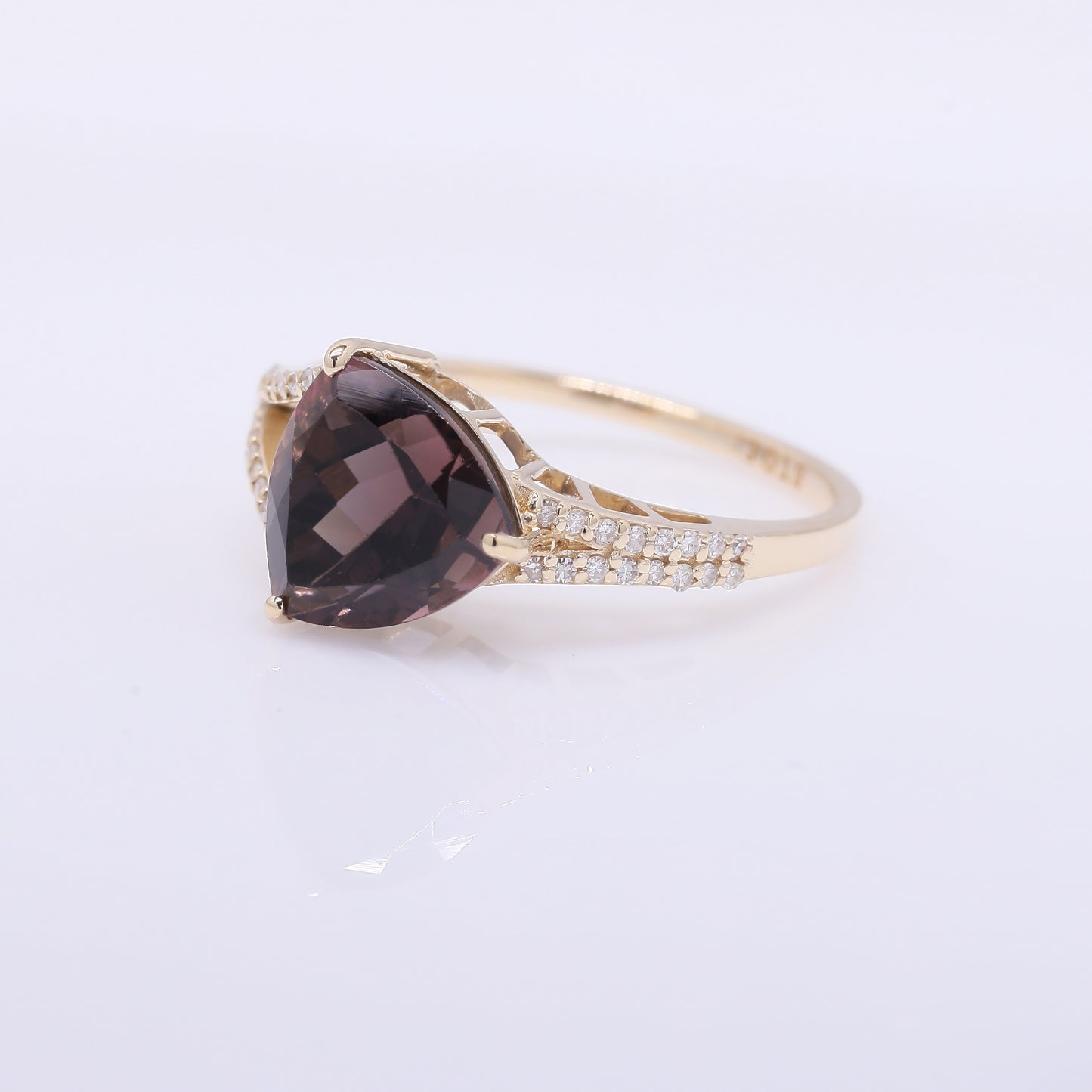 3.11 Ct Triangle Mixed Cut Natural Pink Tourmaline 14K Gold Ring