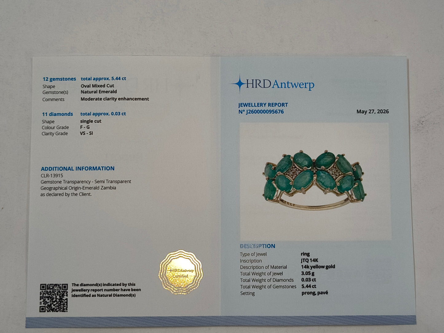 5.47 Ct Oval Mixed Cut Natural Emerald 14K Gold Ring