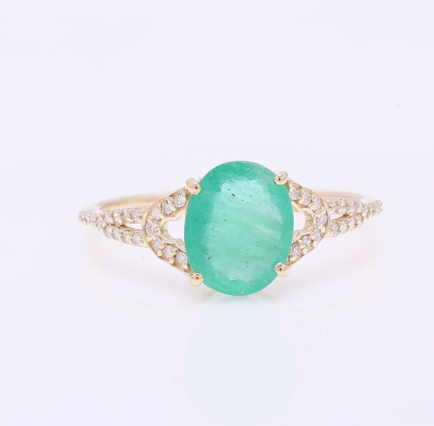 1.82 Ct Oval Mixed Cut Natural Emerald 14K Gold Ring