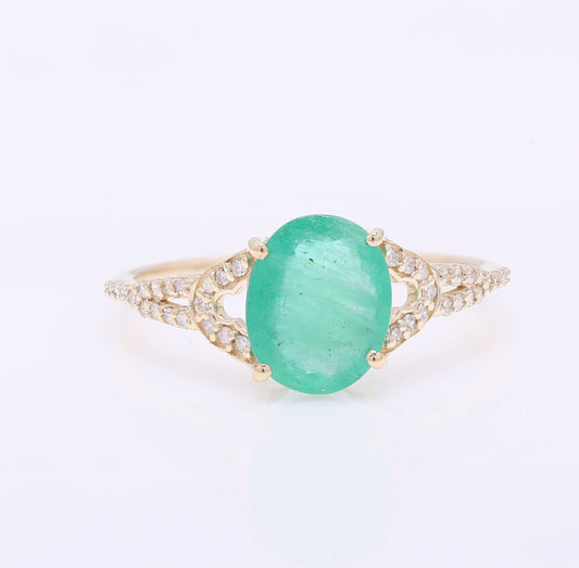 1.82 Ct Oval Mixed Cut Natural Emerald 14K Gold Ring