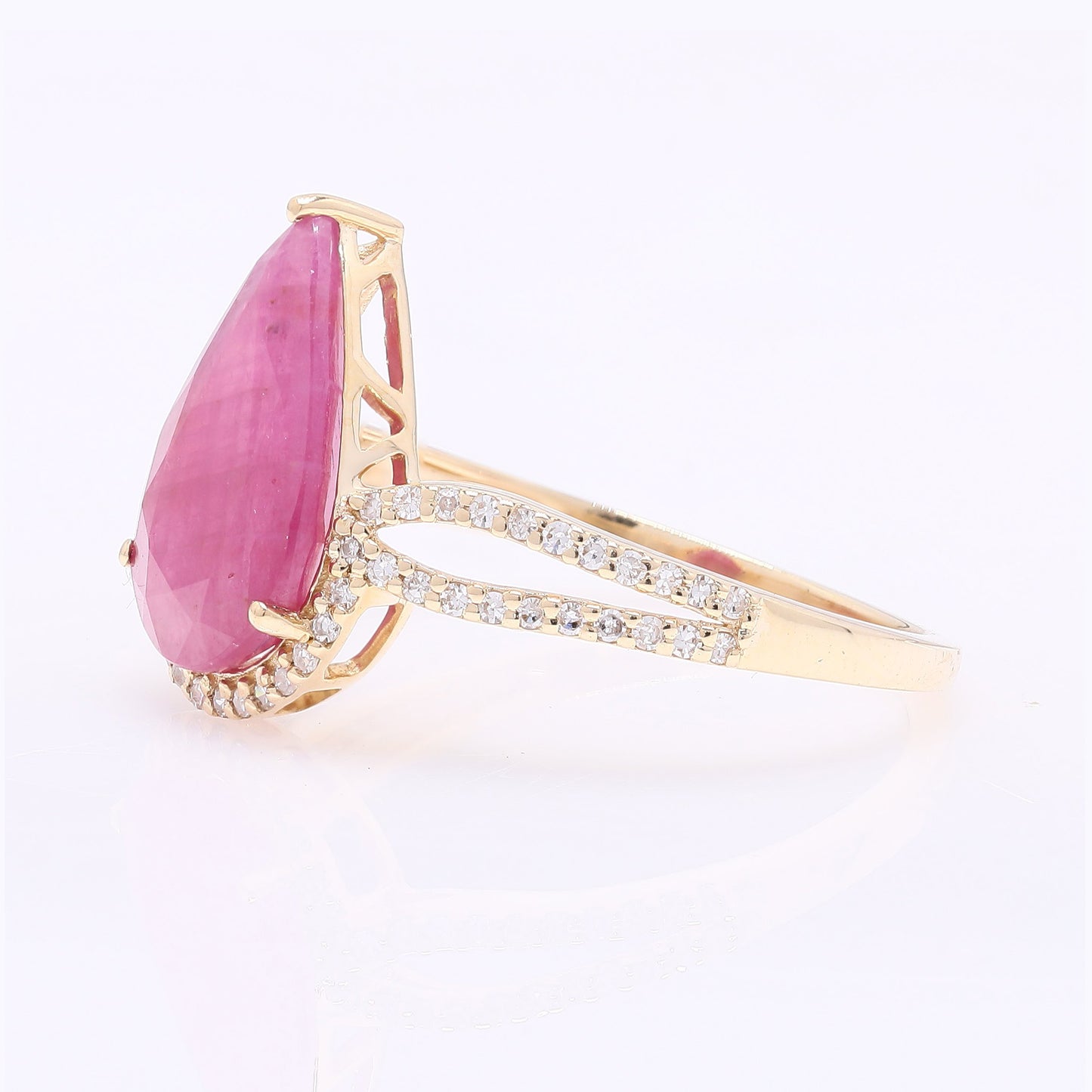 3.02 Ct Pear Mixed Cut Natural Ruby 14K Gold Ring