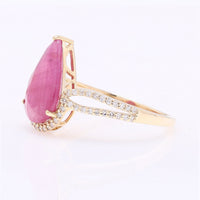 3.02 Ct Pear Mixed Cut Natural Ruby 14K Gold Ring