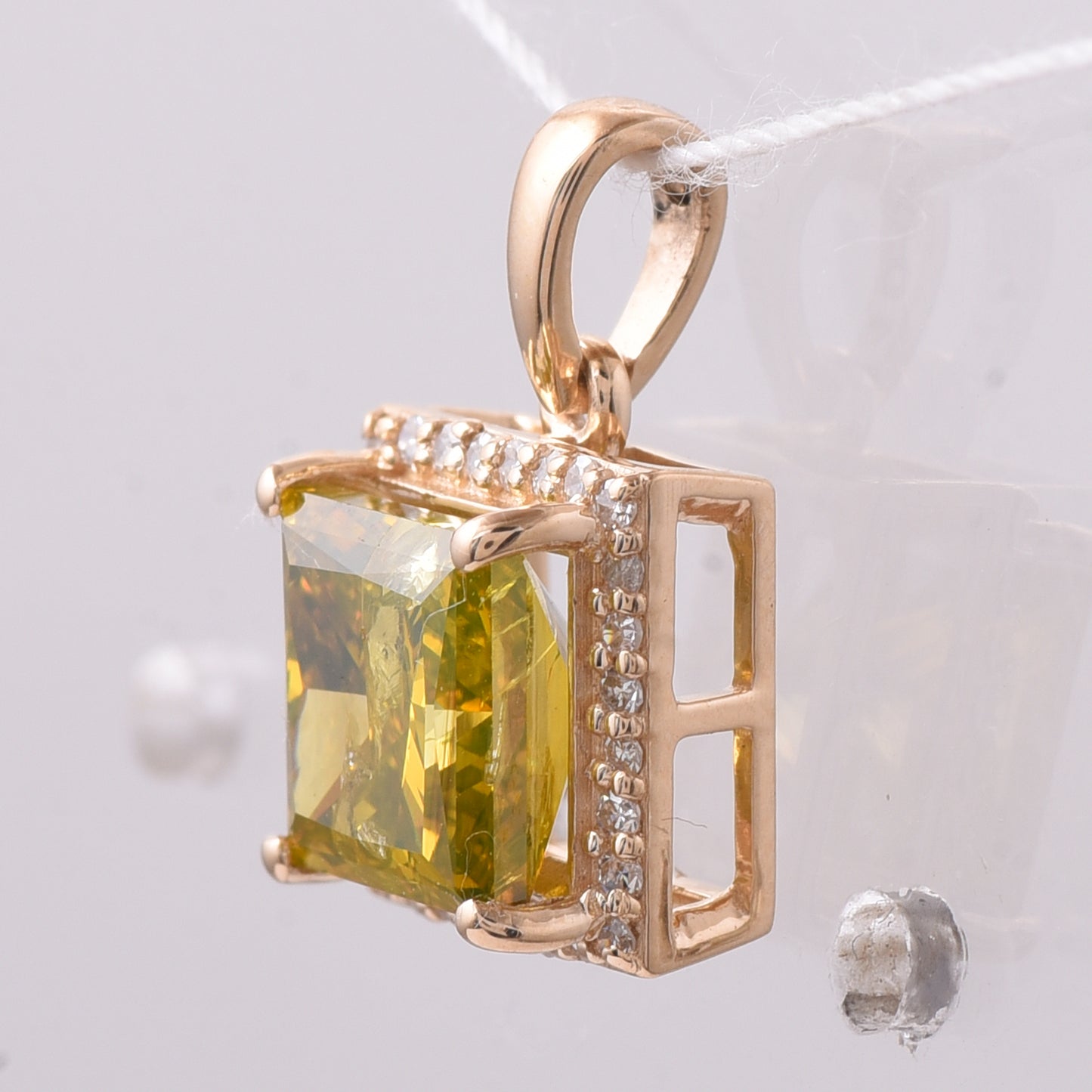 2.08 Ct Square Yellow Diamond 14K Gold Pendant