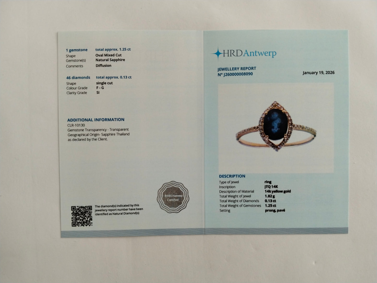1.38 Ct Oval Mixed Cut Natural Sapphire 14K Gold Ring