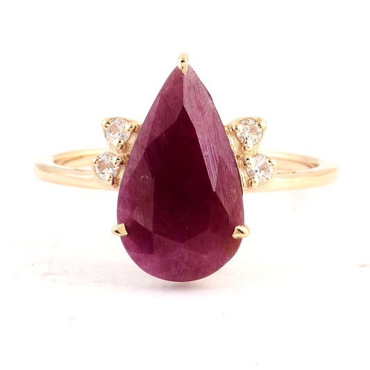 3.79 Ct Pear Ruby 14K Gold Ring
