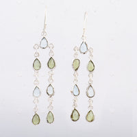 10.43 Ct Peridot, Blue Topaz 925 Sterling Silver Earrings