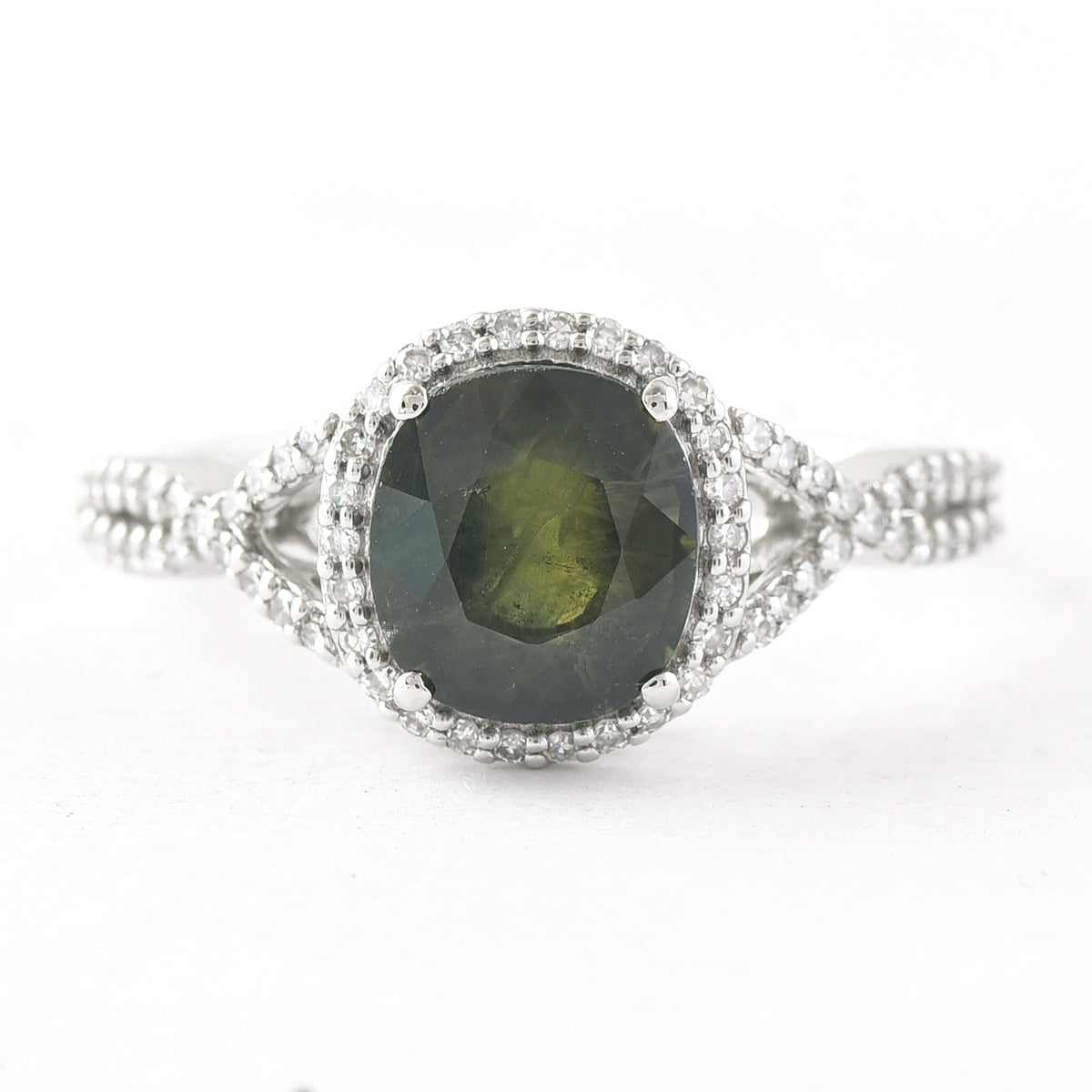 2.52 Ct Cushion Mixed Cut Natural Green Sapphire 950 Platinum Ring