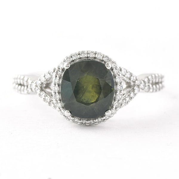 2.52 Ct Cushion Mixed Cut Natural Green Sapphire 950 Platinum Ring