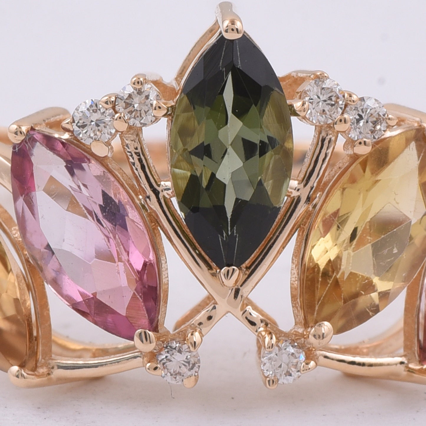 2.70 Ct Marquise Natural Multi-Coloured Tourmaline 14K Gold Ring