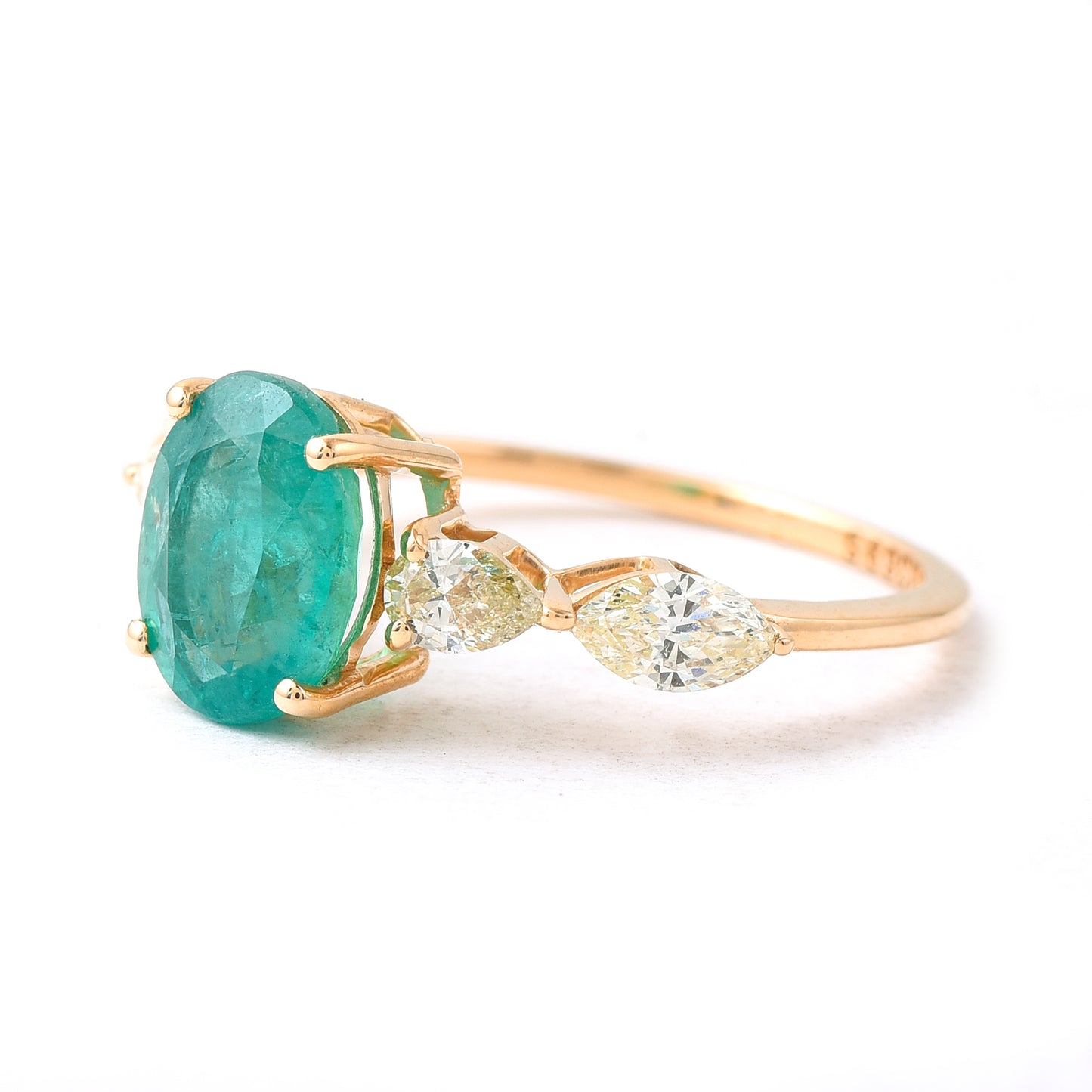 1.71 Ct Oval Mixed Cut Natural Emerald 14K Gold Ring