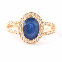 2.31 Ct Oval Mixed Cut Natural Sapphire 14K Gold Ring